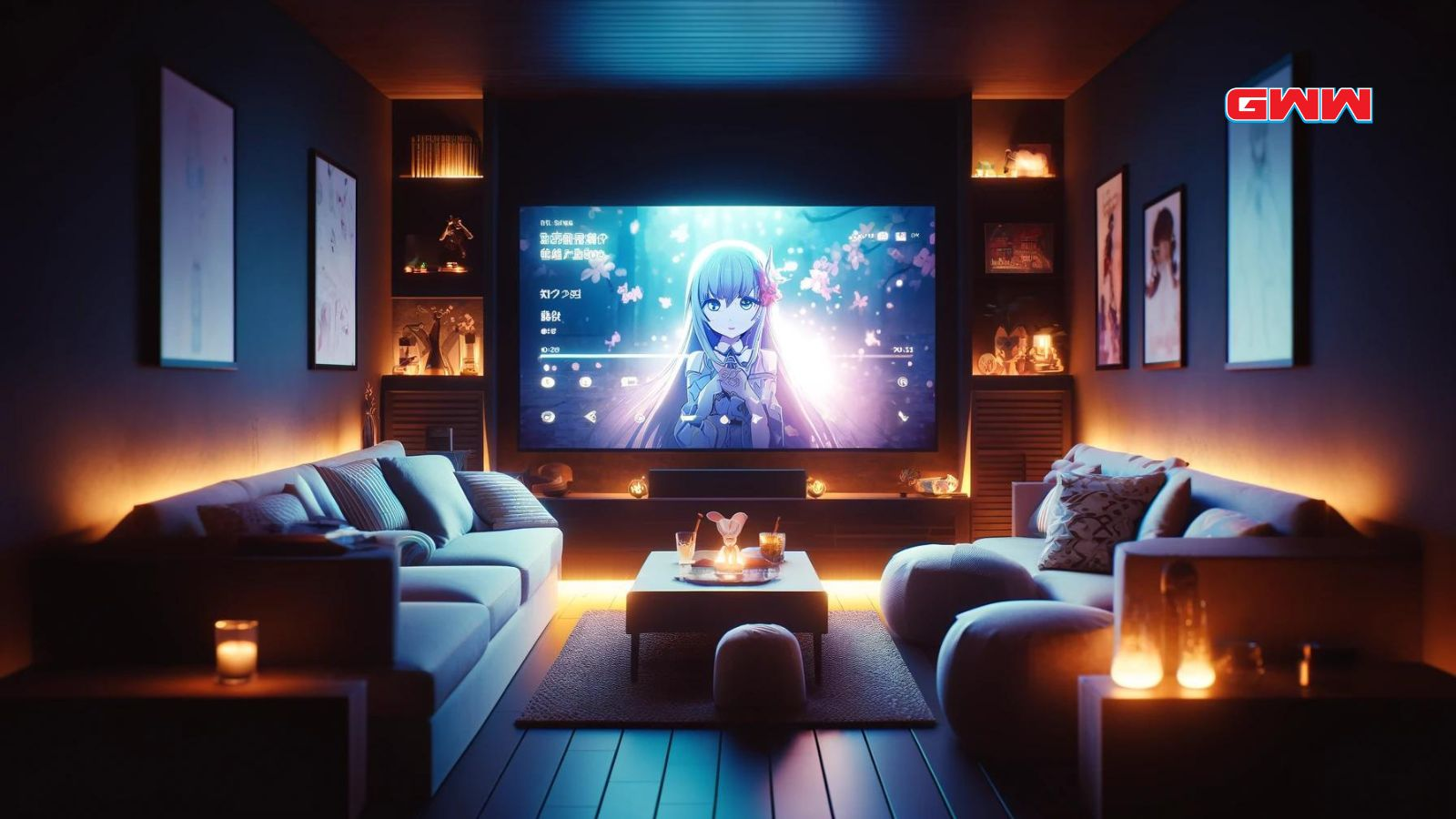 A cozy home entertainment setup designed for watching anime on the Anime-Planet website