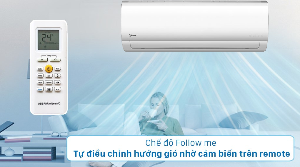 Bộ multi Midea 2 dàn lạnh 1 HP MSAFBU-09HRD và 1.5 HP MSAFBU-12HRD - Chế độ Follow me