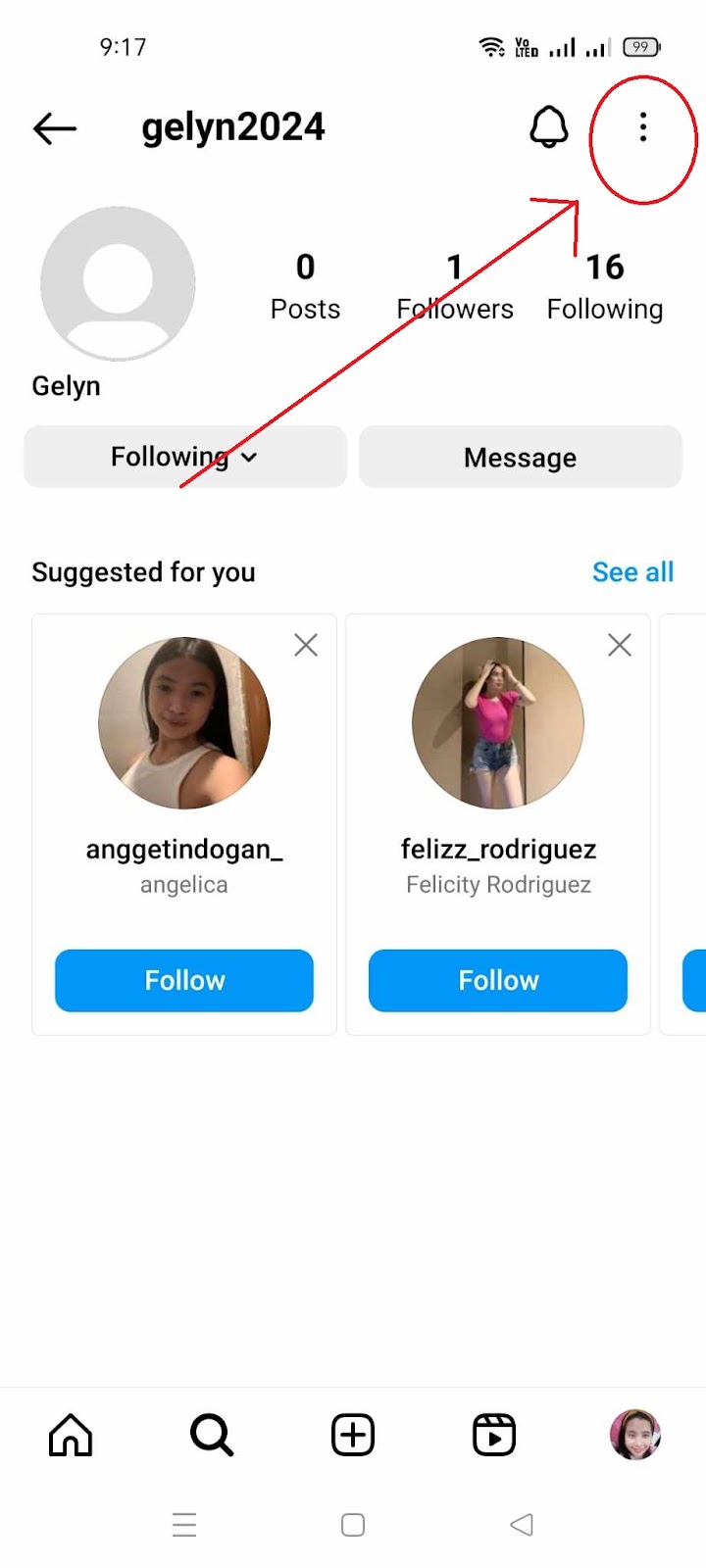Hide Followers on Instagram - Three dots