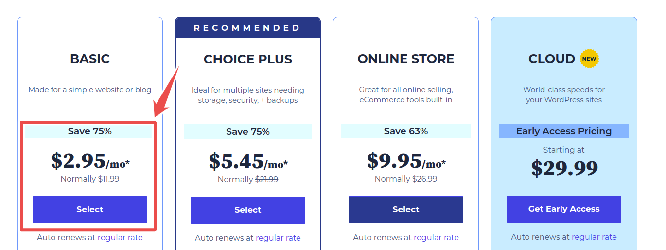 bluehost pricing for the basic plan