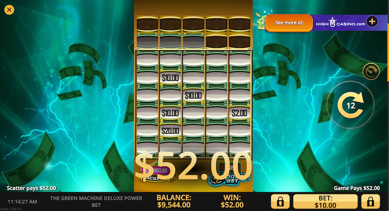 The Green Machine Deluxe: Power Bet - the Power Bet feature is active