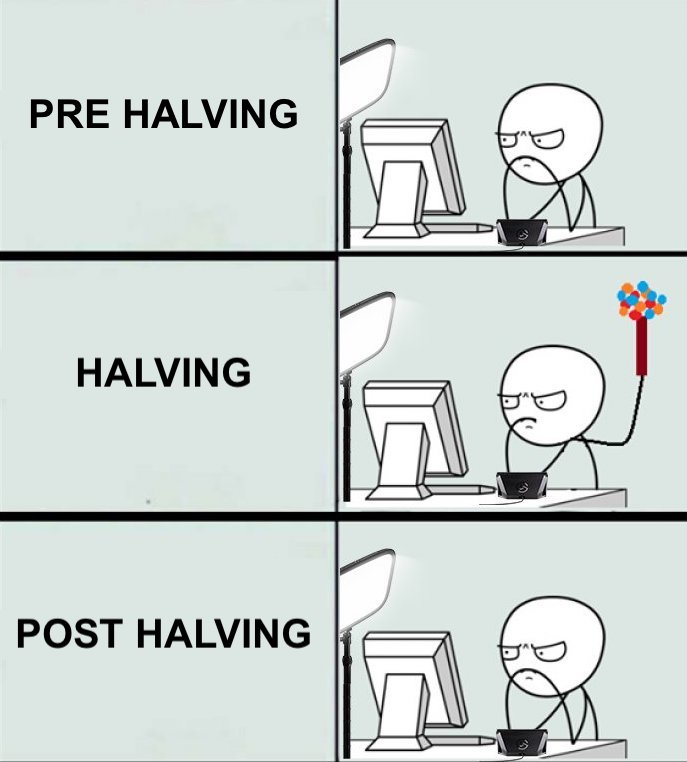 meme of pre halving and post halving of bitcoin