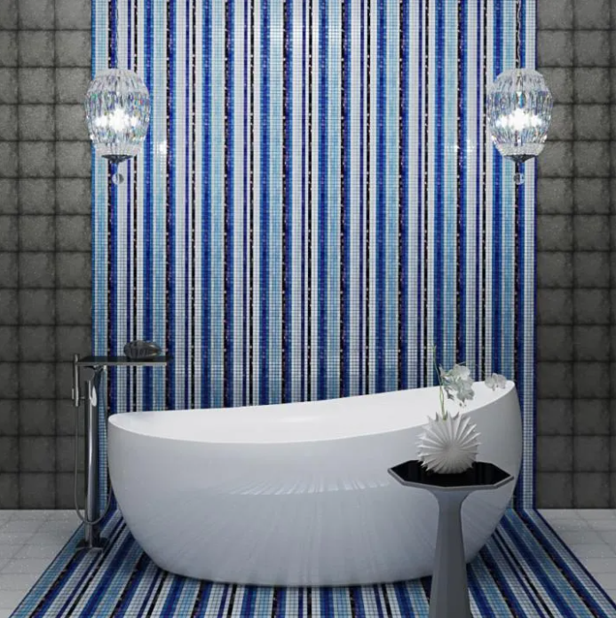 синий цвет плитки в ванной