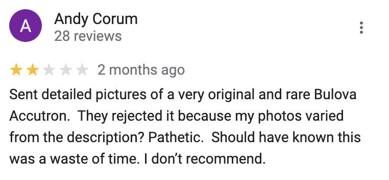 Screenshot of an unhappy Worthy review