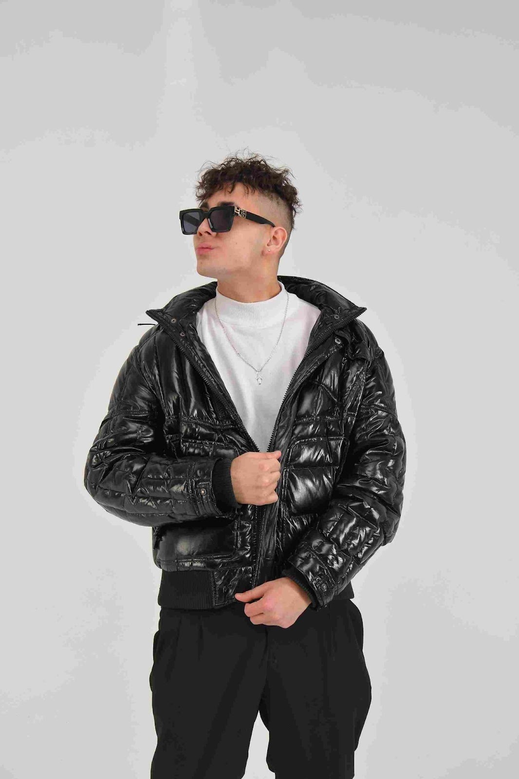 leather puffer jacket mens