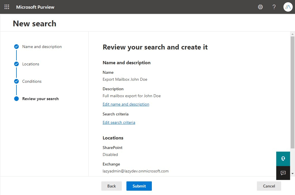 Review content search for export
