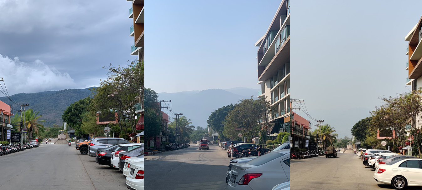 View of Doi Suthep from the same spot on three different days