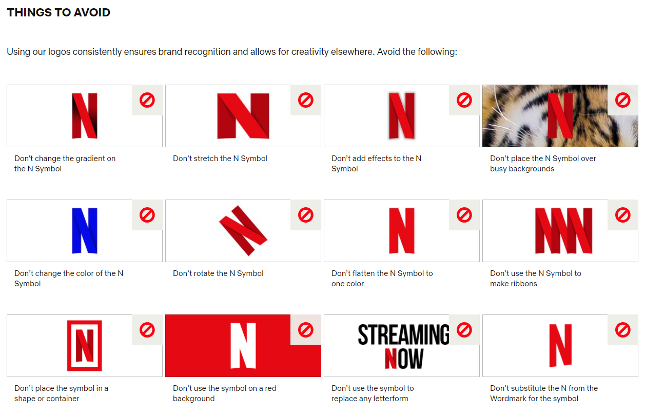 Netflix Brand Style Guide Avoid Section | Smartiac 