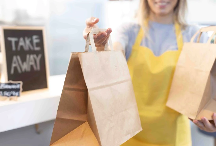 Take away kraft paper bags for food service packaging