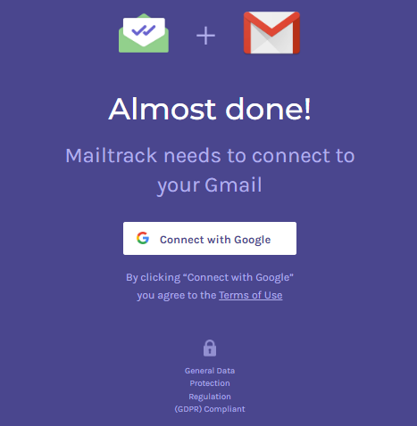 The page to connect Mailtrack with your Google account 