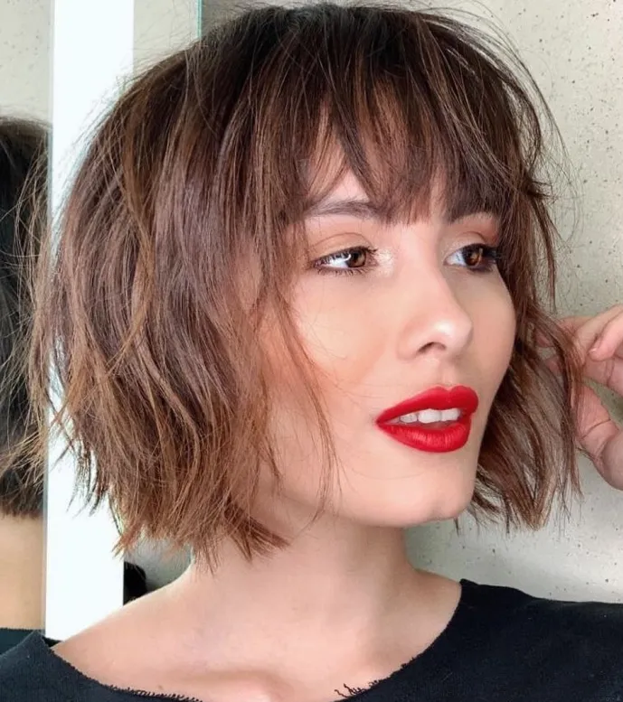Picture of a girl wearing a Soft Bob with a Feathery Fringe 