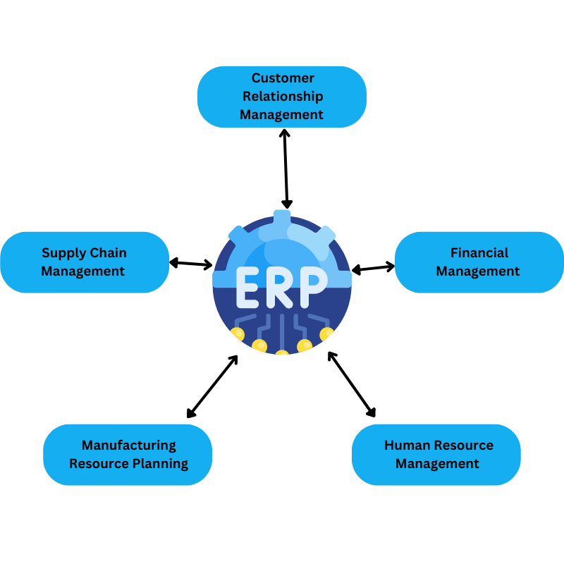ERPs manage a business' customer relationships, finances, human resources, manufacturing, and supply chain.