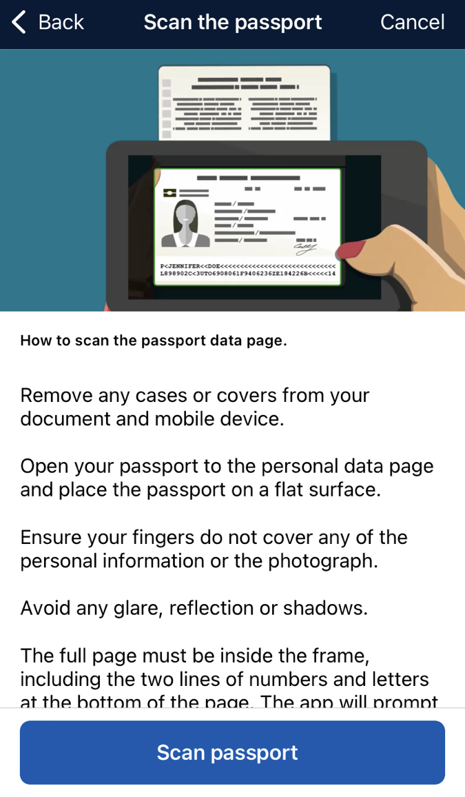 オーストラリアETA申請アプリ画像 パスポート（旅券）のスキャン