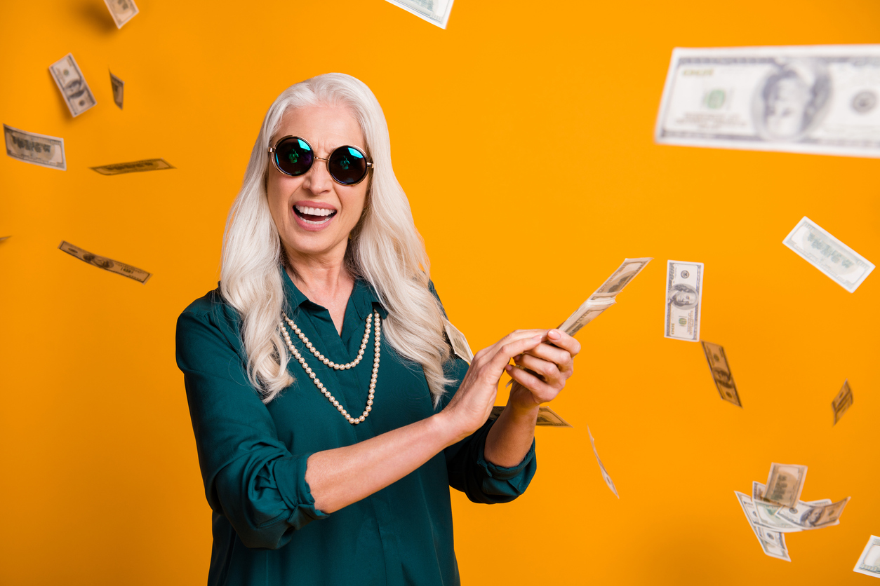 Woman money in air
