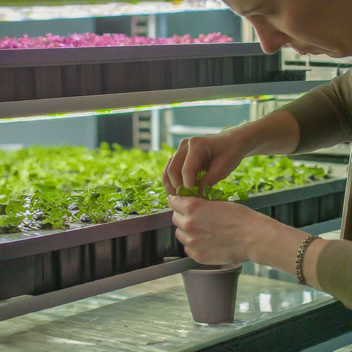 image of a person carefully transplanting a seedling from a germination tray into a hydroponic system.