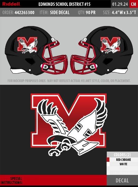 A football helmets with a logo and a letter m

Description automatically generated