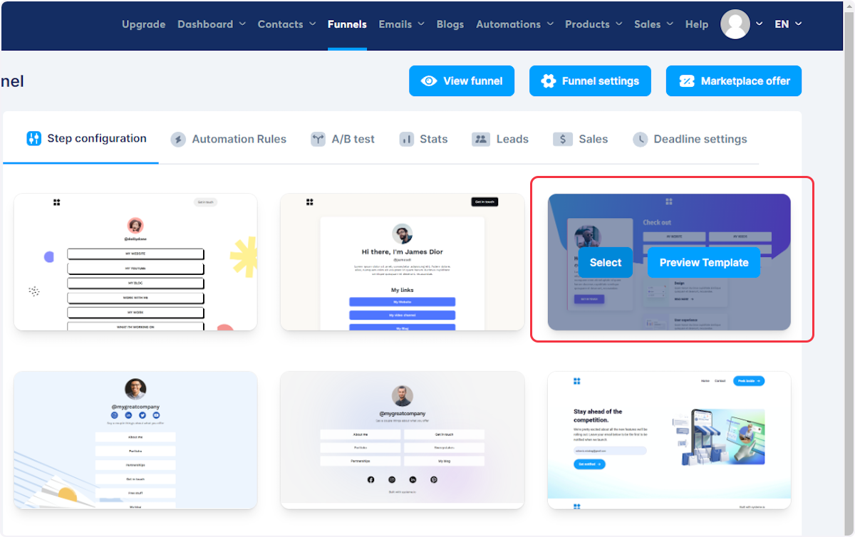 Now, in the "Step Configuration" section, select any of the templates.