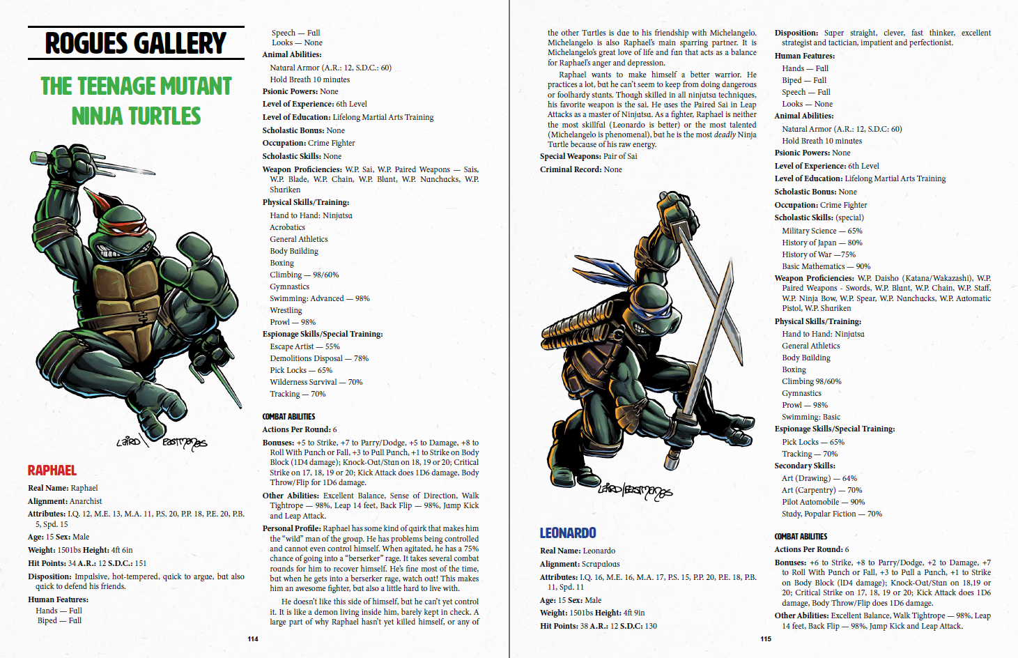 Core rulebook two-page spread - work in progress preview, text and art not final.