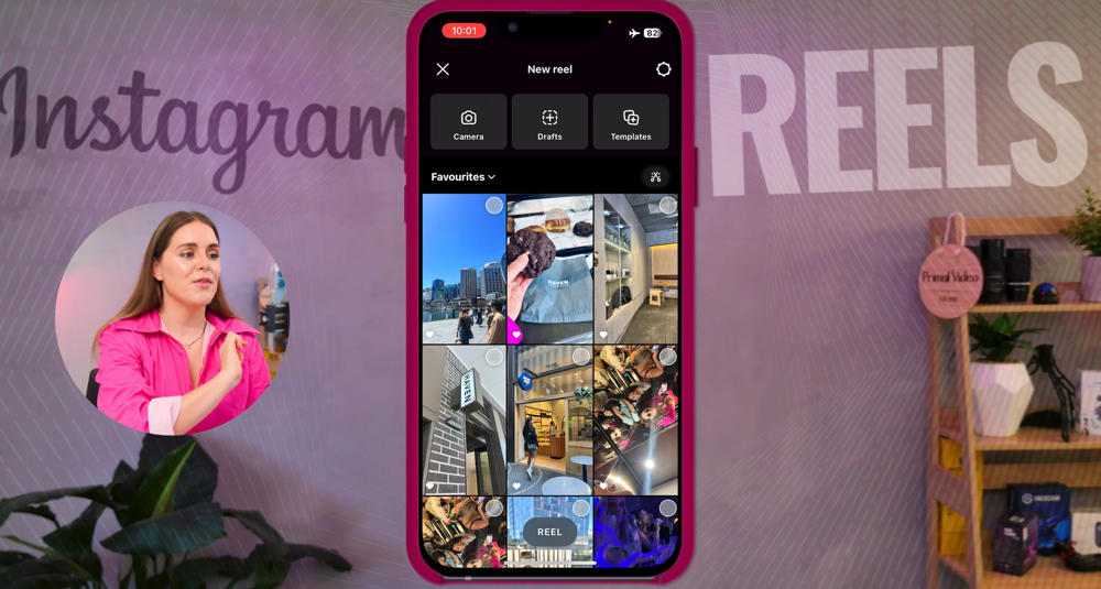 Instagram Reels interface after selecting Reels in the "Create" menu
