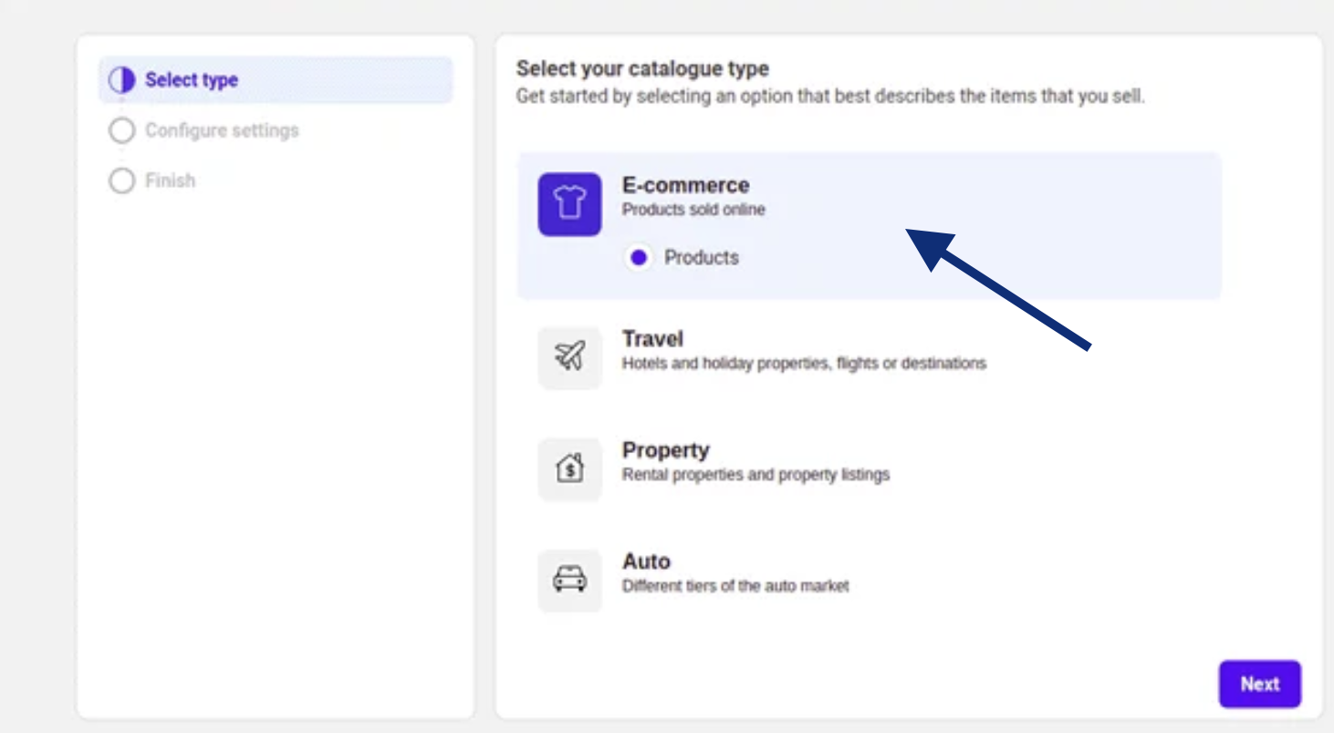 Click on "Create Catalog" and choose "eCommerce" from the options.