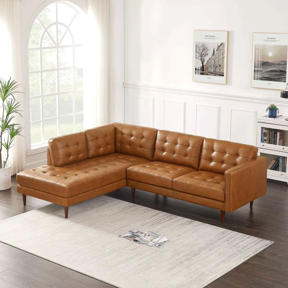 Luccon Tan Genuine Leather Sectional Sofa from New York Modern