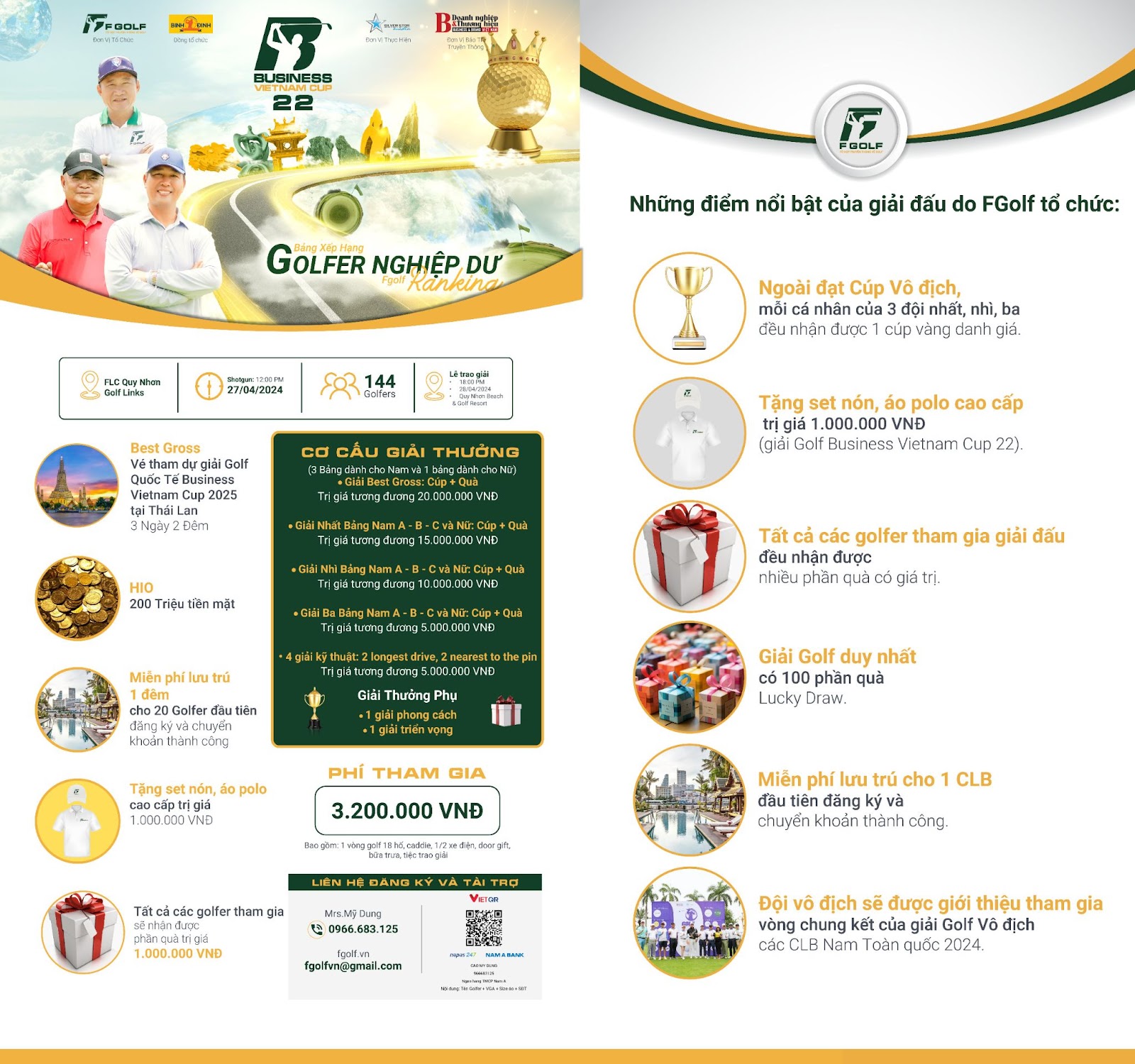 Thông tin cơ cấu giải thưởng của giải Business Vietnam Cup 22 