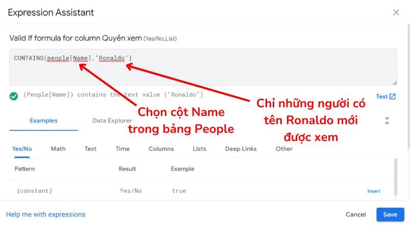 Hướng dẫn sử dụng hàm CONTAINS trong AppSheet