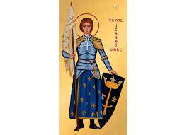 Icon of Saint Joan of Arc with coat of arms - Christian shop
