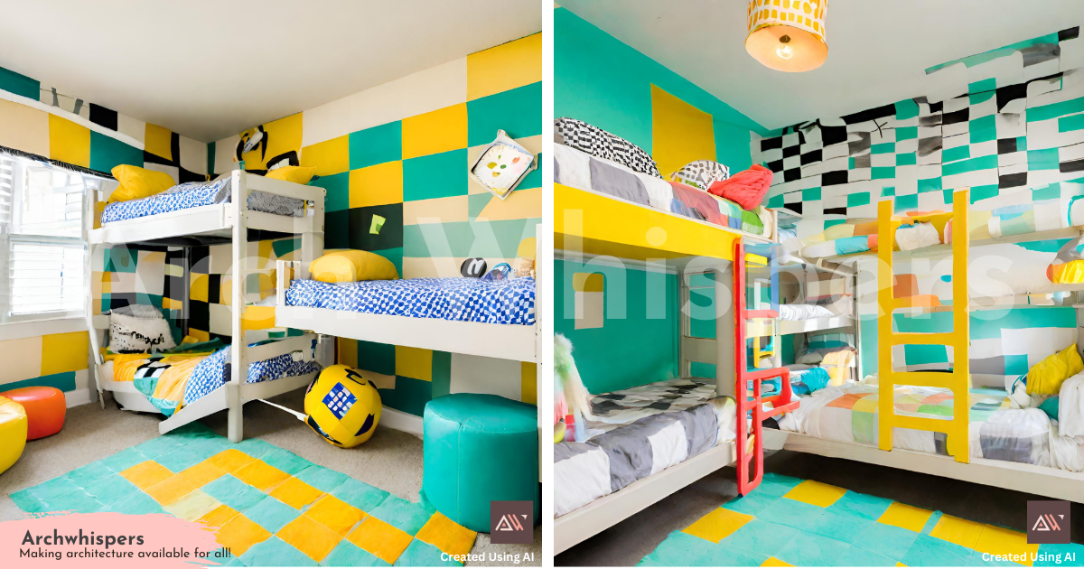 Unique Chequerboard Pattern Wall Tiles Design in a Kids Bedroom