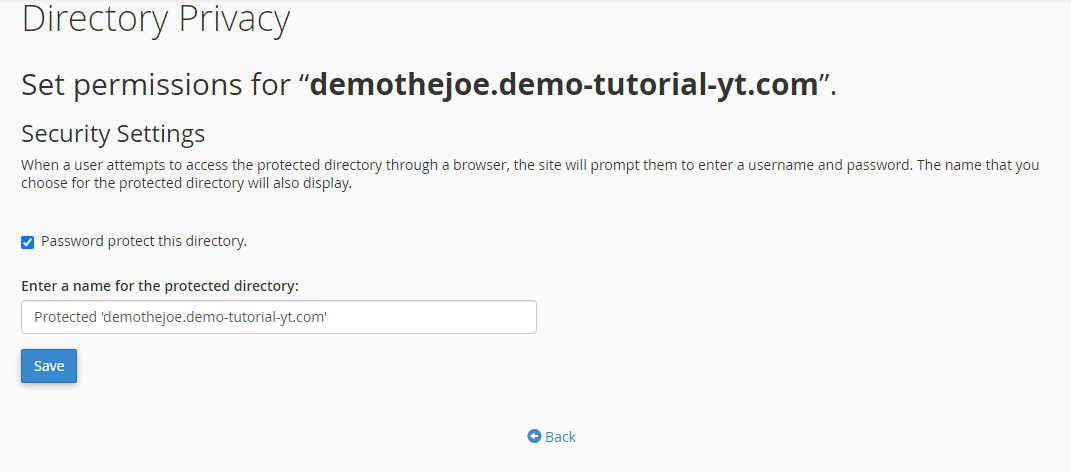 setting directory privacy in cpanel