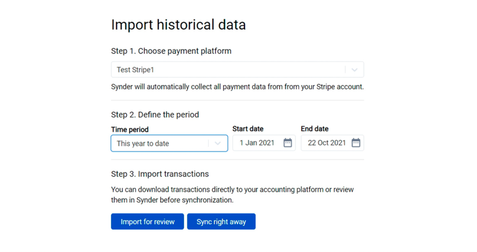 Importing historical data in Synder