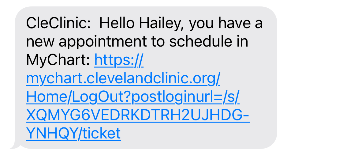 scheduling an appointment SMS example
