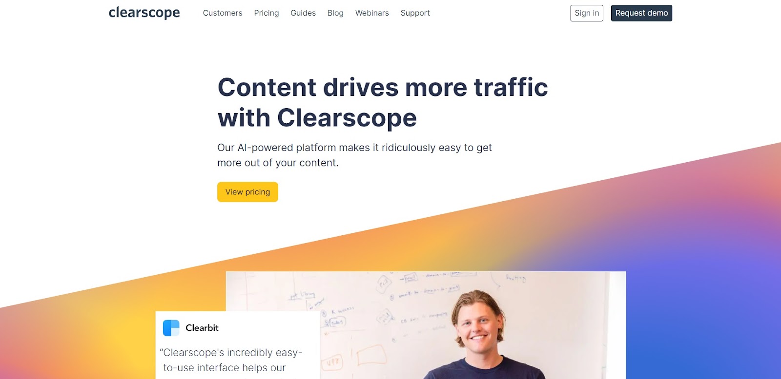 A screenshot of Clearscope's website