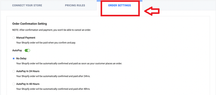 order settings