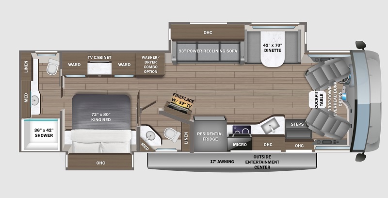 2024 best Class A motorhomes for full-timers Jayco Precept Prestige 36U floor plan