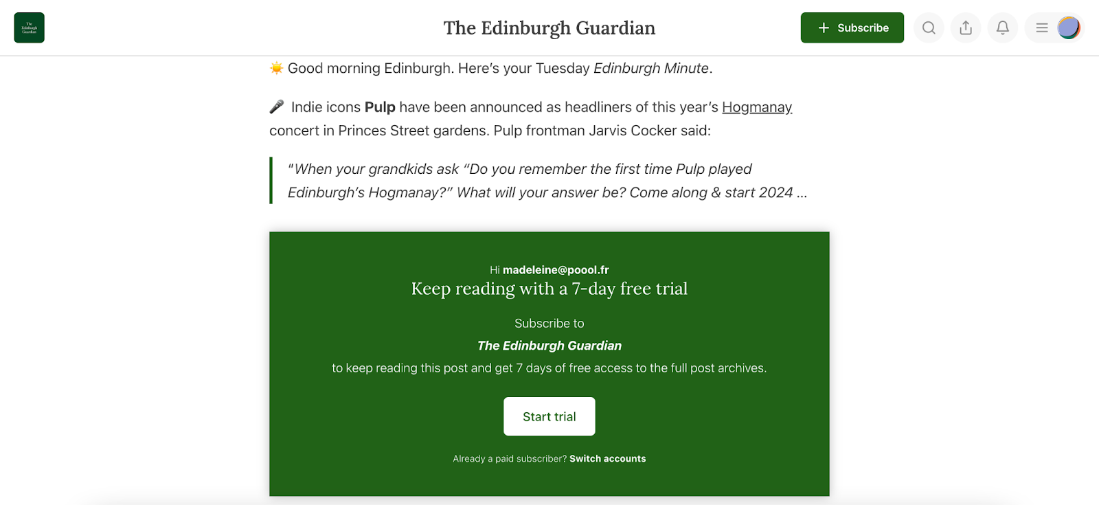 The Edinburgh Guardian newsletter