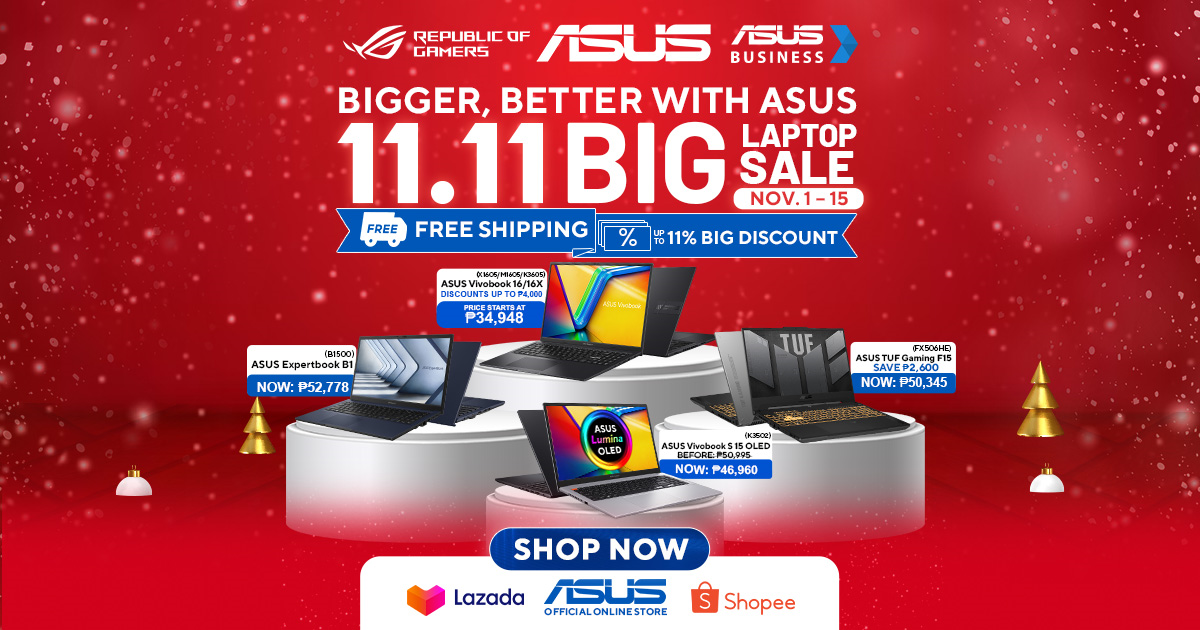 A red and white advertisement with laptops on display

Description automatically generated