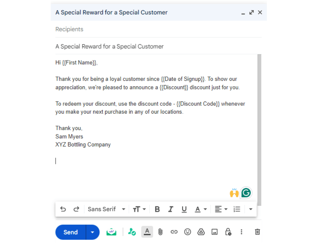 Email template with placeholders 