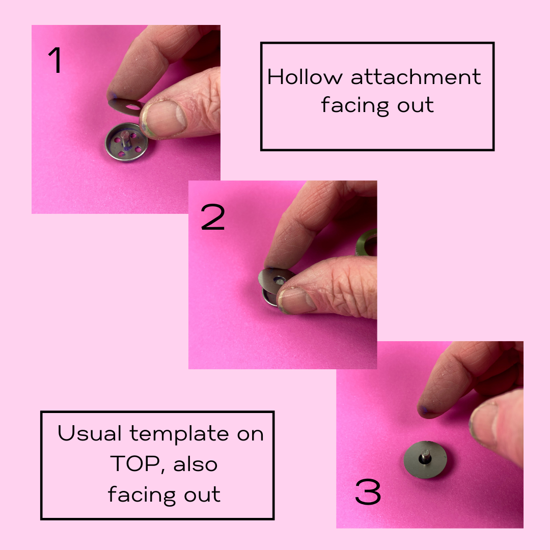 Serial photos showing how to put together the template and adapter