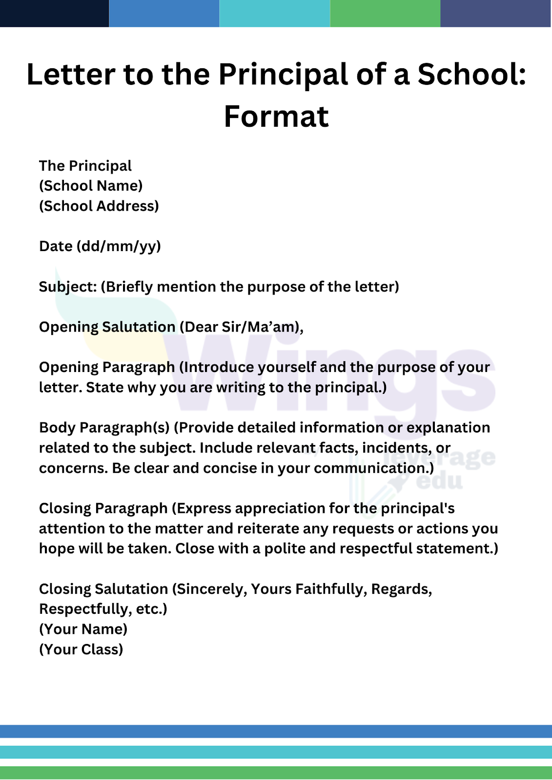 Write a Letter to the Principal Complaining about the Misbehaviour of a Student: Format