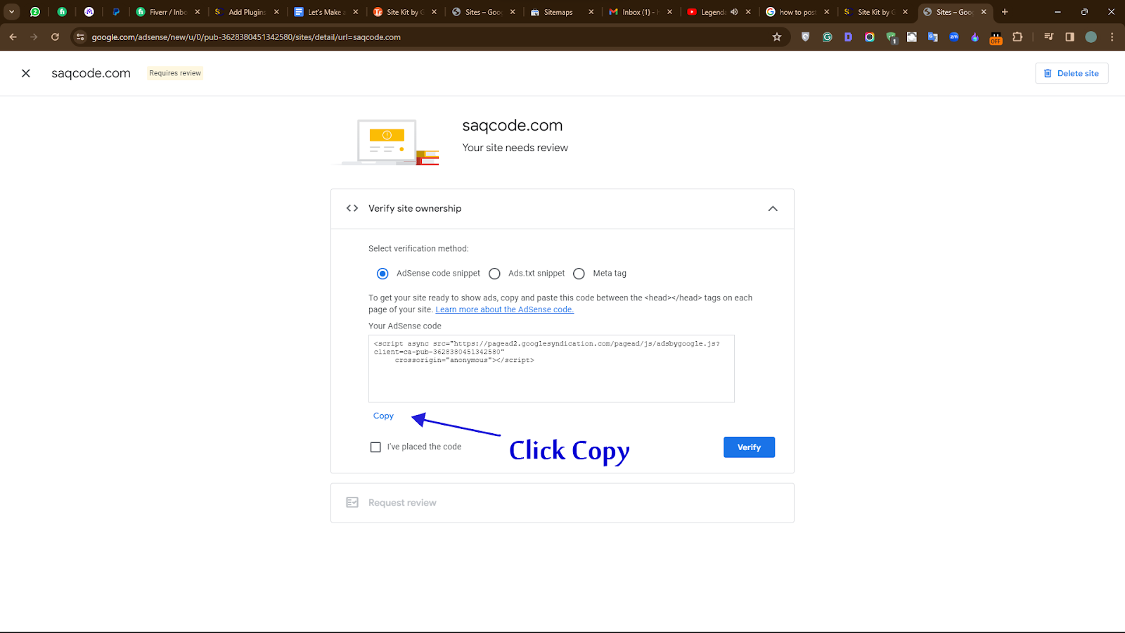  adsense verification code 