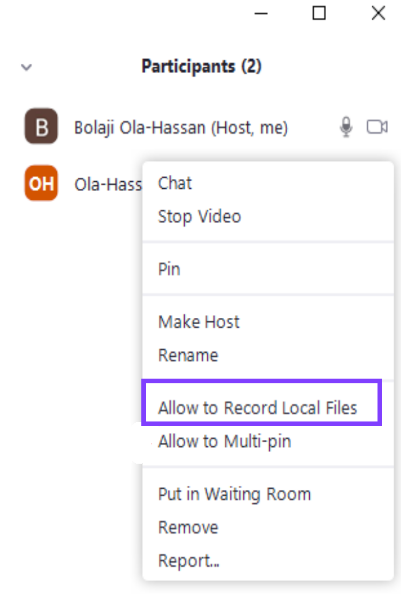 Select Allow to Record Local Files