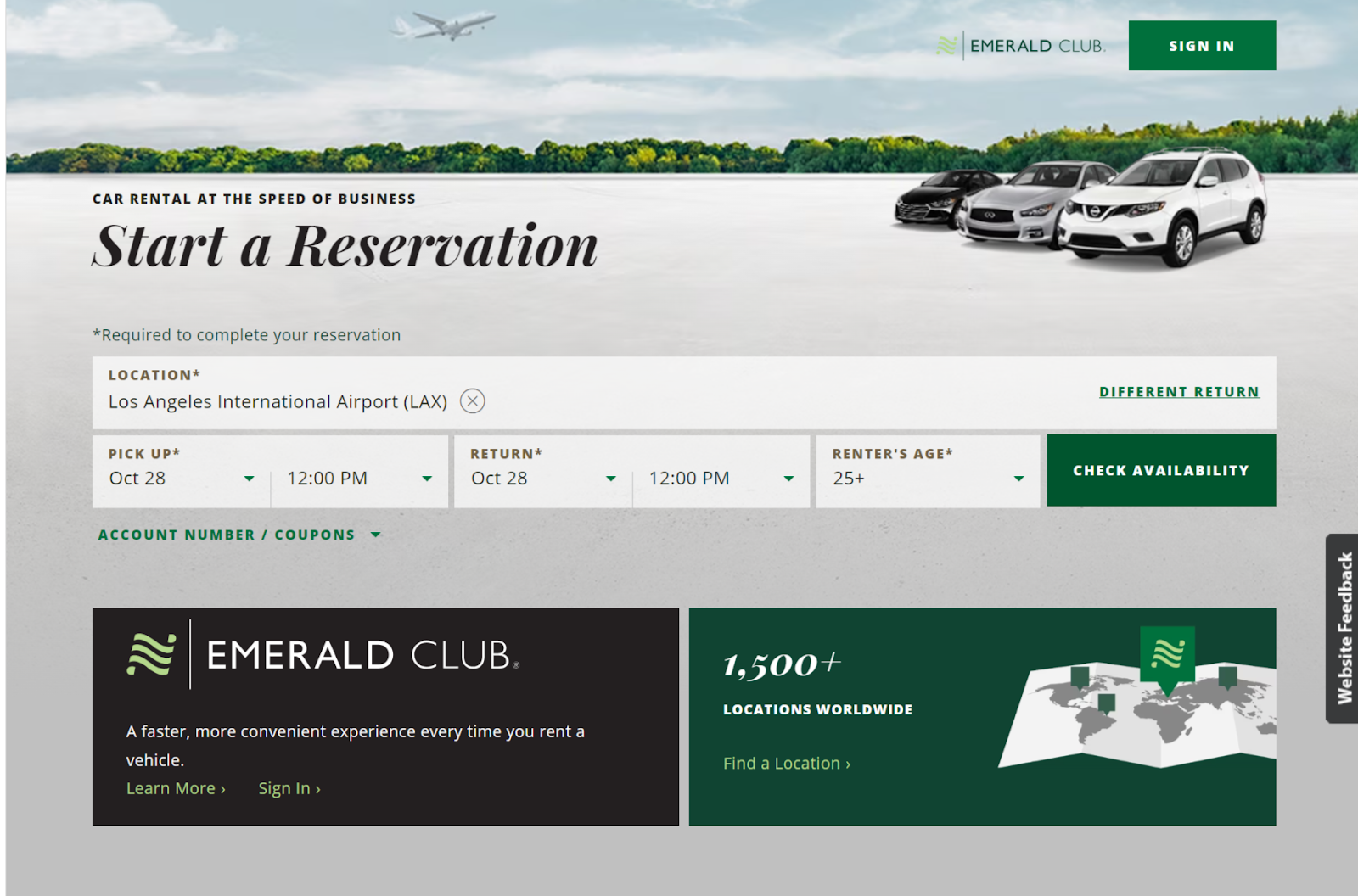 National Car Rental home page