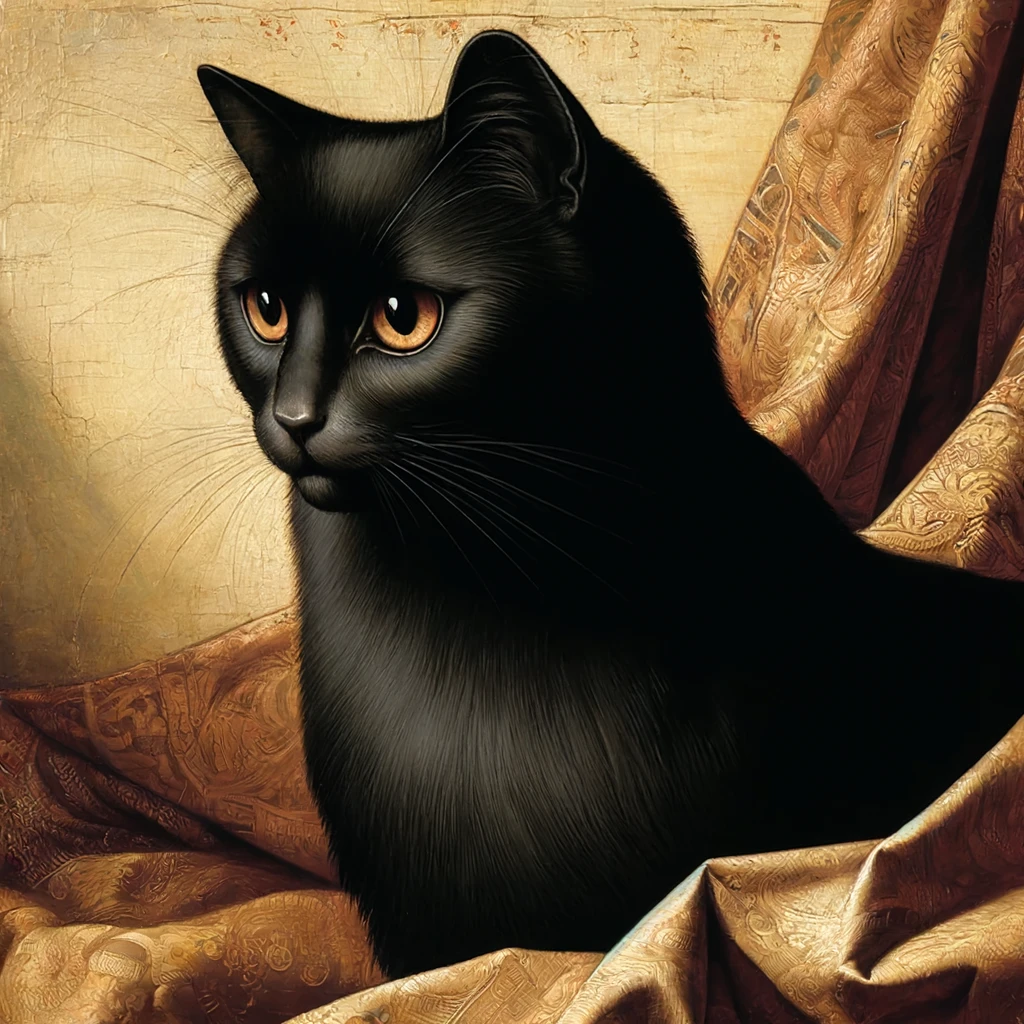 A renaissance photo of a black cat