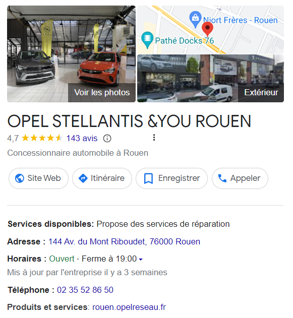 fiche doublon automobile google my business opel