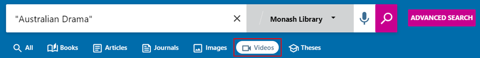 Search box with Video filter highlighted