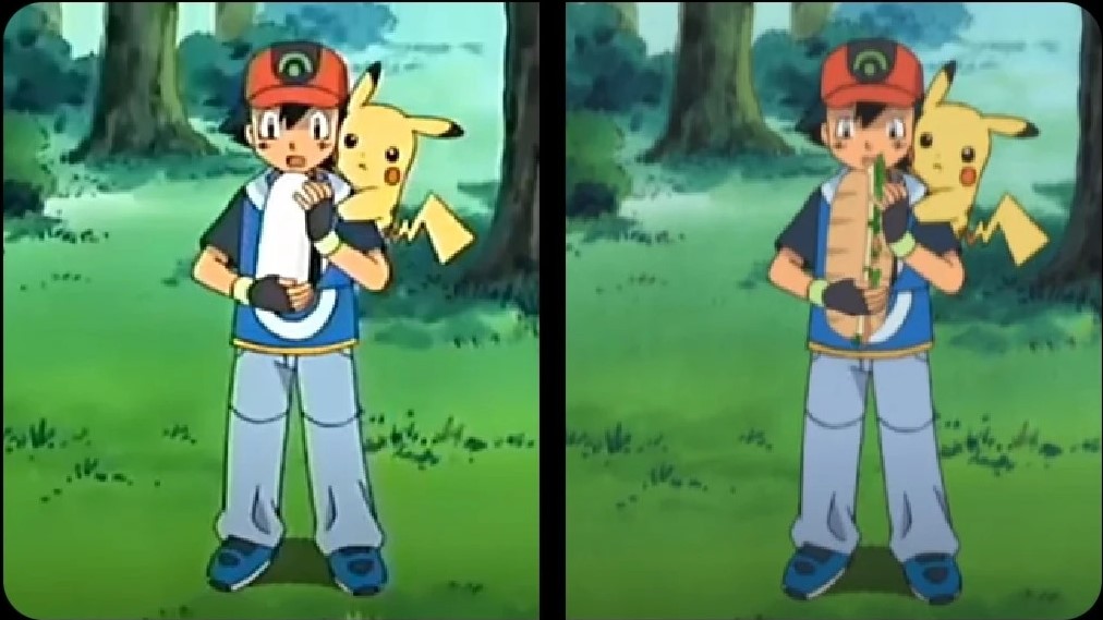 Sacha mangeant un gros dwich © The Pokémon Company