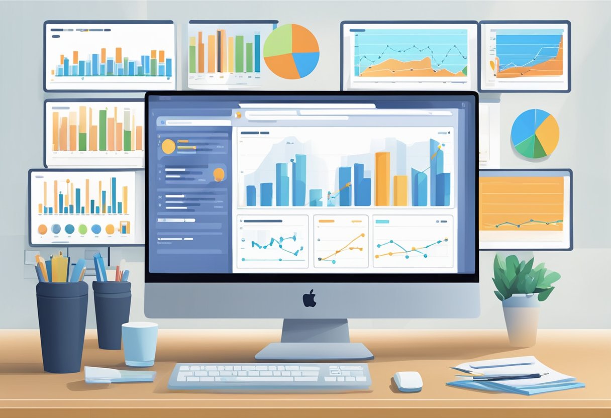 A computer screen displays Amazon search term report data with charts and graphs