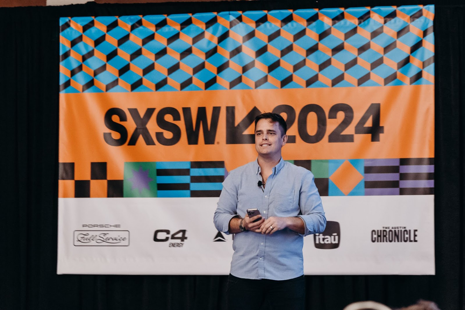 Charlie Burgyone speaking on a pannel at SXSW 2024.