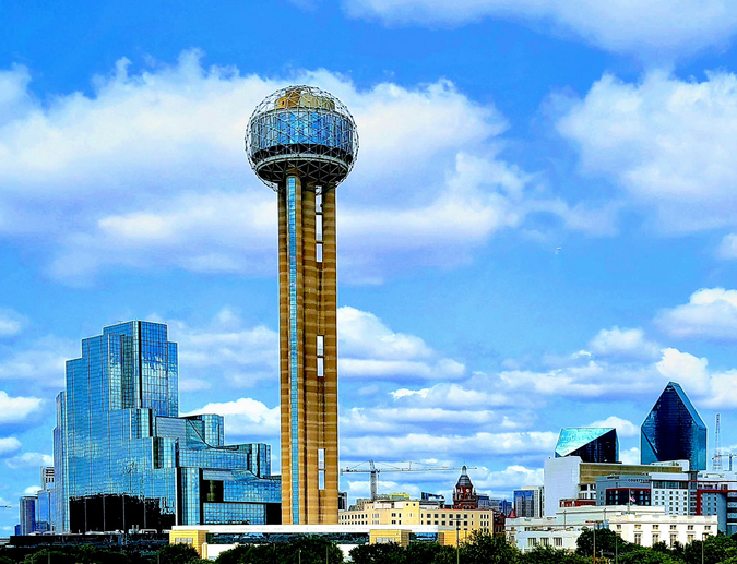 View of Reunion Tower in Dallas, TX.